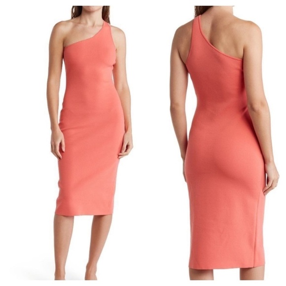 A.L.C / NWT Colby one shoulder asymmetric Bodycon dress midi rouge coral M - Picture 1 of 4